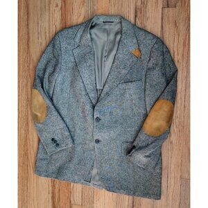 Haspel Blazer Jacket 42R Gray Tweed Sport Coat Wool Leather Elbow Vintage Color